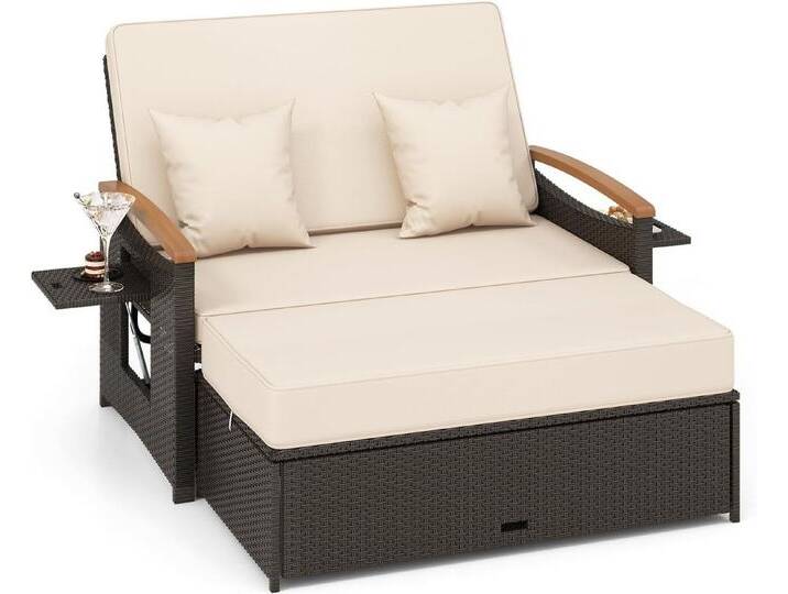 KOMFOTTEU Big-Sofa 3 in1 Rattan Sofabett, mit klappbare Seitenablage, braun von OTTO