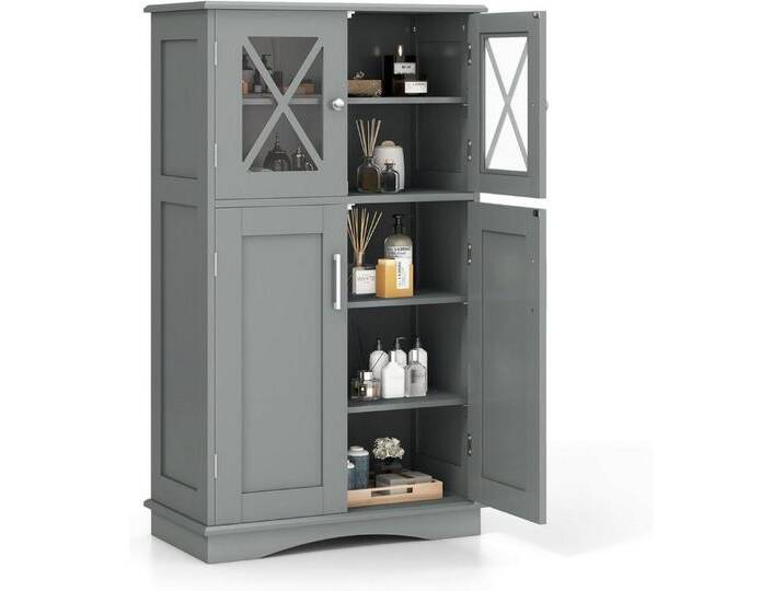 KOMFOTTEU Hochschrank Badezimmerschrank mit Glastüren, 60 × 30 × 108cm, grau, grau von OTTO