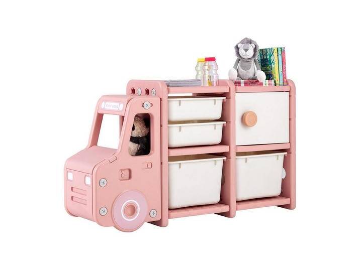 KOMFOTTEU Spielzeugtruhe Spielzeugregal Kinderregal, mit 4 Boxen & 1 Schrank, rosa, rosa von OTTO