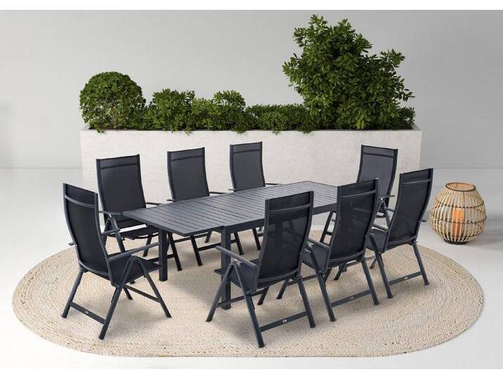KONIFERA Garten-Essgruppe Palermo, (Set, 9-tlg., 8x Sessel, 1x AZ-Tisch 160-240x100 cm, Aluminium, Textilgewebe), klappbar, 7-fach verstellbare Rückenlehne von OTTO