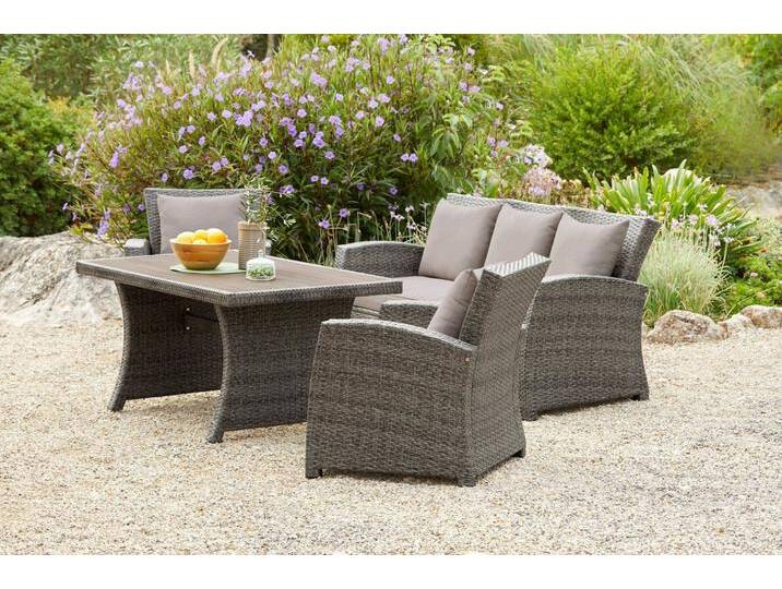 KONIFERA Gartenlounge-Set Siros, (Set, 12-tlg., 1x 3er Sofa, 2x Sessel, 1x Tisch 135x82x65cm, inkl. Auflagen), Polyrattan, Stahl, Tischplatte aus Nonwood von OTTO