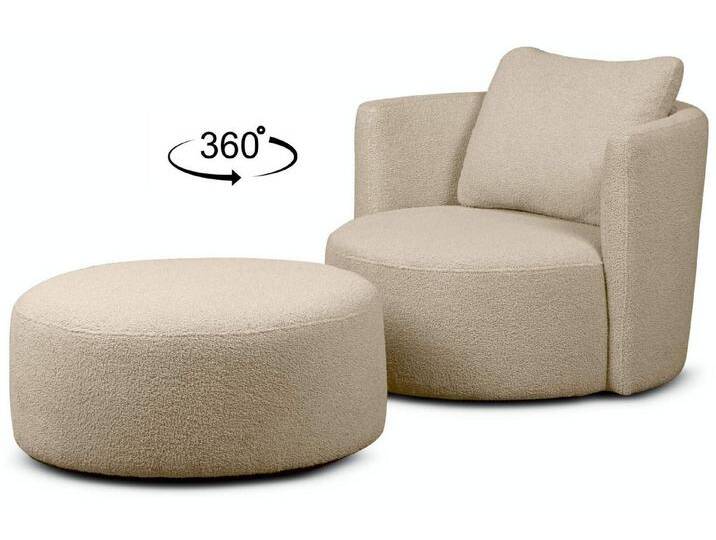 KONSIMO® Drehsessel RAGGI Sessel mit Sitzhocker, mit 360° Drehfunktion,komfortables Sitzen,Chenille, beige braun von OTTO