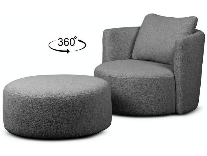 KONSIMO® Drehsessel RAGGI Sessel mit Sitzhocker, mit 360° Drehfunktion,komfortables Sitzen,Chenille, grau von OTTO