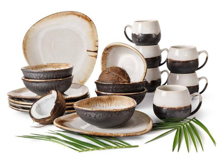 KONSIMO® Frühstücks-Geschirrset PRIMA 6x Teller, 6x Schüssel, 6x Tasse 400 ml, Premiumqualität aus EU (18-tlg), 6 Personen, Keramik, jedes Element ist ein Unikat, backofenfest von OTTO