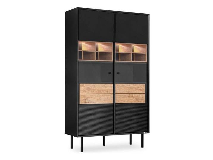KONSIMO® Glasvitrine LOFTY Vitrinenschrank, Höhe 174 cm, ohne Beleuchtung geriffelte Front, mit Schubladen, Loft-Stil, hergestellt in der EU, braun von OTTO