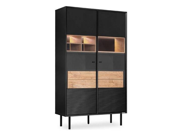 KONSIMO® Glasvitrine LOFTY Vitrinenschrank, Höhe 174 cm, ohne Beleuchtung geriffelte Front, mit Schubladen, Loft-Stil, hergestellt in der EU, braun von OTTO