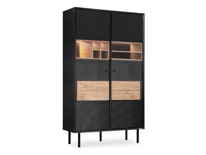 KONSIMO® Glasvitrine LOFTY Vitrinenschrank, Höhe 174 cm, ohne Beleuchtung geriffelte Front, mit Schubladen, Loft-Stil, hergestellt in der EU von OTTO