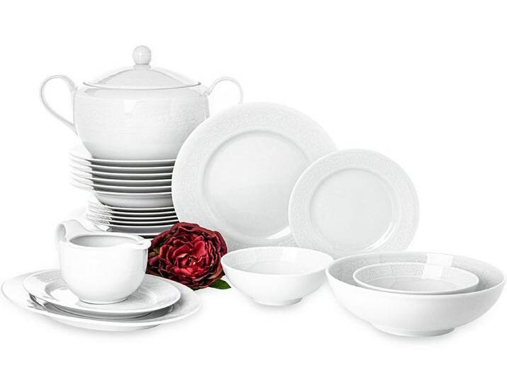 KONSIMO® Kombiservice AMELIA Tafelservice Terrine Sauciere Servierplatte (25-tlg), 6 Personen, Porzellan, rund, Spülmaschinengeeignet, weiß von OTTO
