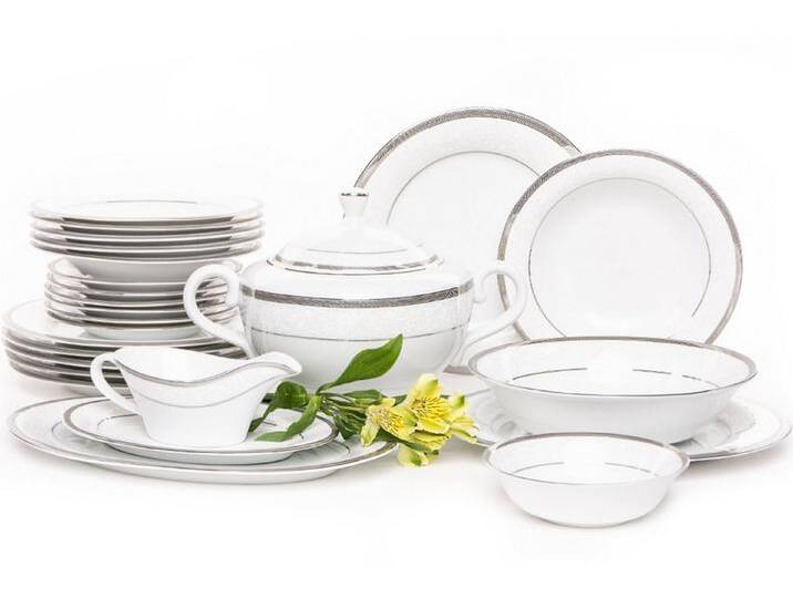 KONSIMO® Kombiservice GEOS PLATIN Tafelservice Servierplatte Terrine Sauciere (25-tlg), 6 Personen, Porzellan, rund, Spülmaschinengeeignet von OTTO