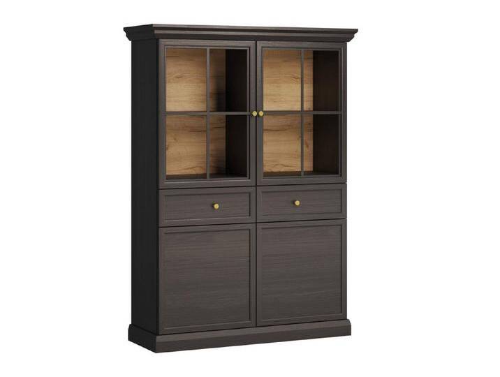 KONSIMO® Vitrine KATRIA Standvitrine, hergestellt in der EU, inklusive LED-Beleuchtung, Türen mit Push-to-Open, schwarz, schwarz/Eiche von OTTO