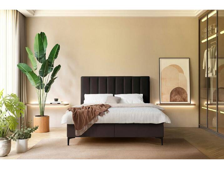 KS Home Concept Polsterbett mit Bonell Matratze H3 und Topper - Zwei Bettkasten 140x200 cm (Boxspringbett + Matratze + Topper), Bett mit zwei seitlich zu öffnenden Kästen, braun, Bonellfederkern von OTTO