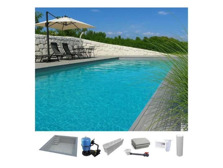 KWAD Rechteckpool Styropor Pool Easy mit gerader Treppe links 6 (Komplett-Set), Langlebige Styroporsteine, grau von OTTO