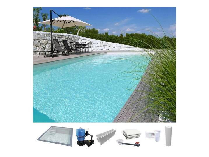 KWAD Rechteckpool Styropor Pool Easy mit gerader Treppe links 7 (Komplett-Set), Langlebige Styroporsteine, weiß von OTTO