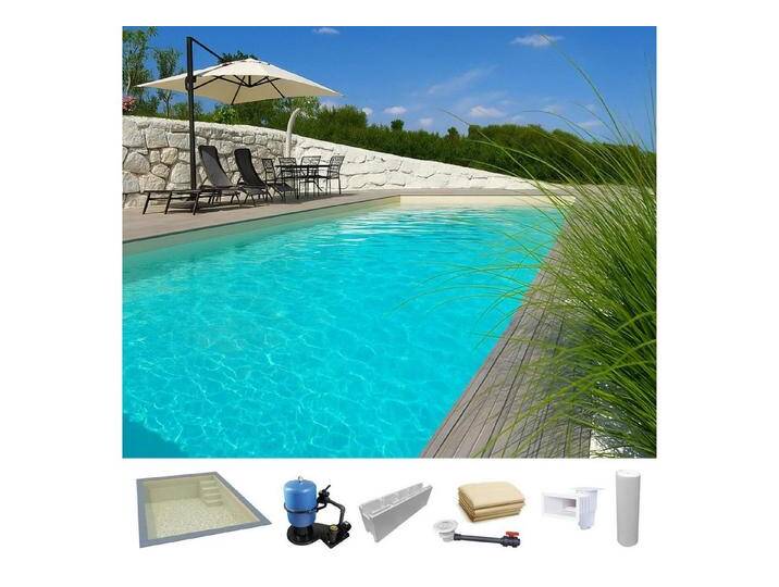 KWAD Rechteckpool Styropor Pool Easy mit gerader Treppe rechts (Komplett-Set), Langlebige Styroporsteine von OTTO