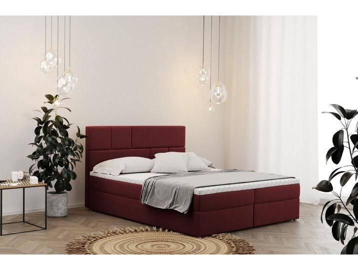 Kaiser Möbel Boxspringbett mit bettkasten matratze BALI stoff Mat Velvet, Bonell-Matratze, Große Auswahl an Größen, Overlay-Deckel, rot, Rotwein von OTTO