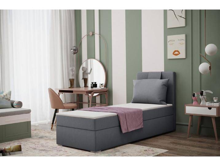 Kaiser Möbel Kinderbett Boxspringbett mit bettkasten matratze topper AMANDA viele farben (Komplettset: Bett + Matratze + Topper + Kissen), Gepolsterte Bettkästen mit Rundungen,Inklusive Kissen, grau von OTTO