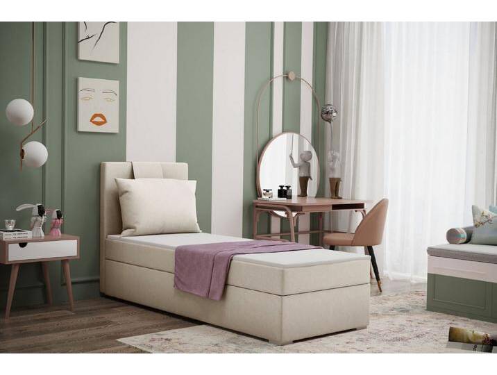 Kaiser Möbel Kinderbett Boxspringbett mit bettkasten matratze topper AMANDA viele farben (Komplettset: Bett + Matratze + Topper + Kissen), Gepolsterte Bettkästen mit Rundungen,Inklusive Kissen, beige von OTTO