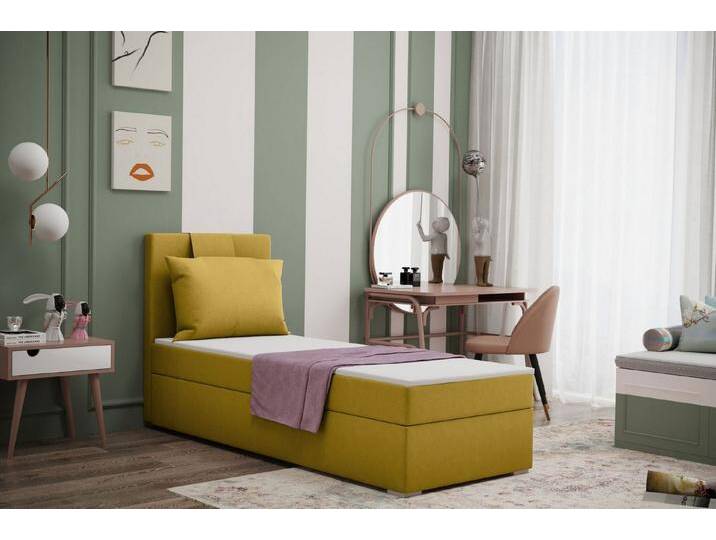 Kaiser Möbel Kinderbett Boxspringbett mit bettkasten matratze topper AMANDA viele farben (Komplettset: Bett + Matratze + Topper + Kissen), Gepolsterte Bettkästen mit Rundungen,Inklusive Kissen, gelb von OTTO