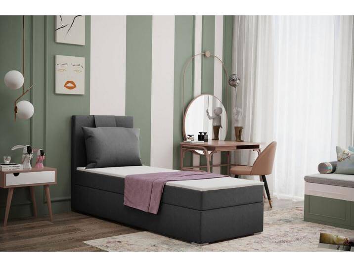 Kaiser Möbel Kinderbett Boxspringbett mit bettkasten matratze topper AMANDA viele farben (Komplettset: Bett + Matratze + Topper + Kissen), Gepolsterte Bettkästen mit Rundungen,Inklusive Kissen, grau von OTTO