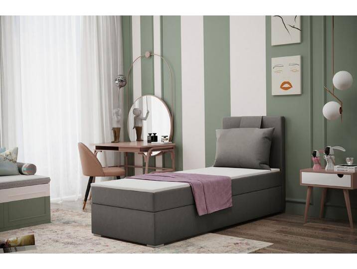 Kaiser Möbel Kinderbett Boxspringbett mit bettkasten matratze topper AMANDA viele farben (Komplettset: Bett + Matratze + Topper + Kissen), Gepolsterte Bettkästen mit Rundungen,Inklusive Kissen, grau von OTTO