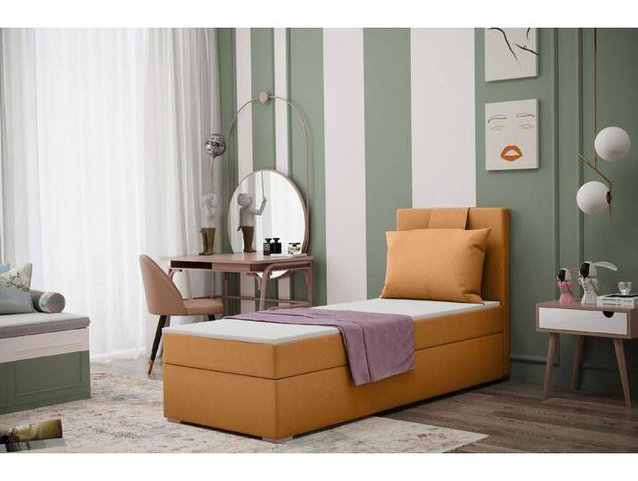 Kaiser Möbel Kinderbett Boxspringbett mit bettkasten matratze topper AMANDA viele farben (Komplettset: Bett + Matratze + Topper + Kissen), Gepolsterte Bettkästen mit Rundungen,Inklusive Kissen, gelb von OTTO