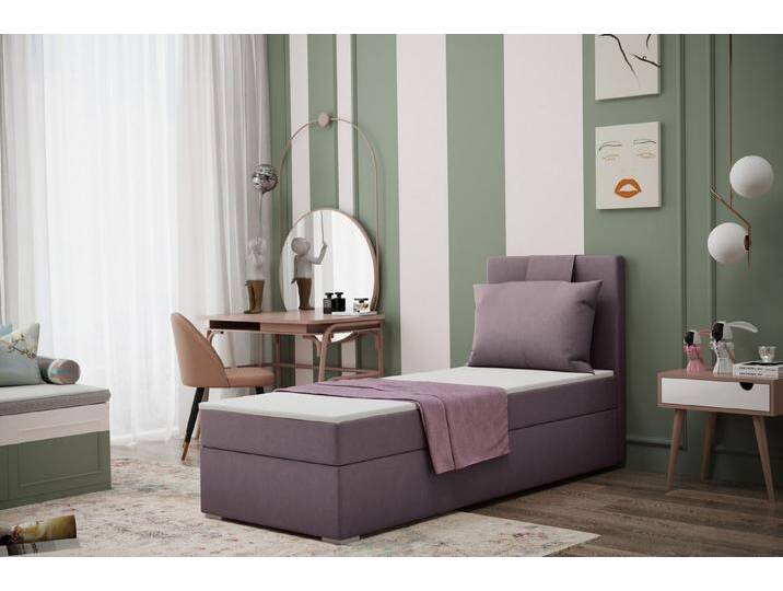 Kaiser Möbel Kinderbett Boxspringbett mit bettkasten matratze topper AMANDA viele farben (Komplettset: Bett + Matratze + Topper + Kissen), Gepolsterte Bettkästen mit Rundungen,Inklusive Kissen, lila von OTTO