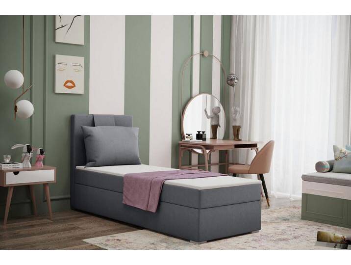Kaiser Möbel Kinderbett Boxspringbett mit bettkasten matratze topper AMANDA viele farben (Komplettset: Bett + Matratze + Topper + Kissen), Gepolsterte Bettkästen mit Rundungen,Inklusive Kissen, grau von OTTO