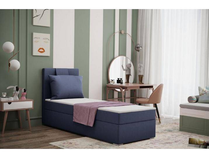 Kaiser Möbel Kinderbett Boxspringbett mit bettkasten matratze topper AMANDA viele farben (Komplettset: Bett + Matratze + Topper + Kissen), Gepolsterte Bettkästen mit Rundungen,Inklusive Kissen, blau von OTTO