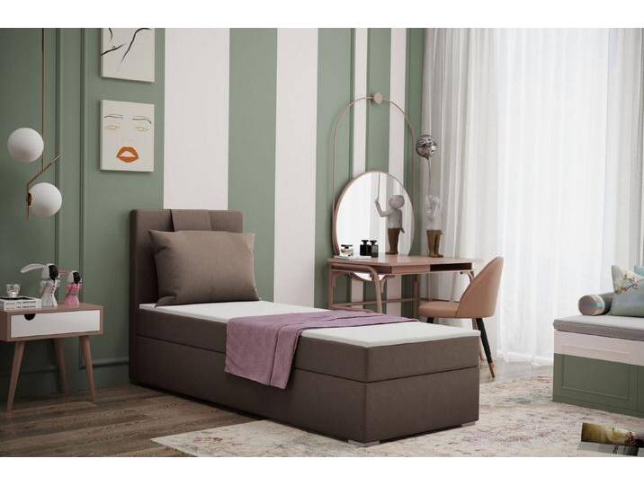 Kaiser Möbel Kinderbett Boxspringbett mit bettkasten matratze topper AMANDA viele farben (Komplettset: Bett + Matratze + Topper + Kissen), Gepolsterte Bettkästen mit Rundungen,Inklusive Kissen, braun von OTTO