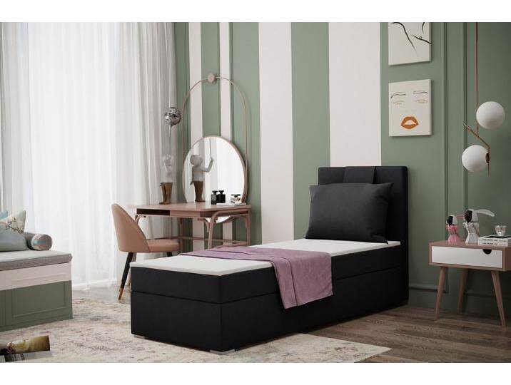 Kaiser Möbel Kinderbett Boxspringbett mit bettkasten matratze topper AMANDA viele farben (Komplettset: Bett + Matratze + Topper + Kissen), Gepolsterte Bettkästen mit Rundungen,Inklusive Kissen, schwarz von OTTO
