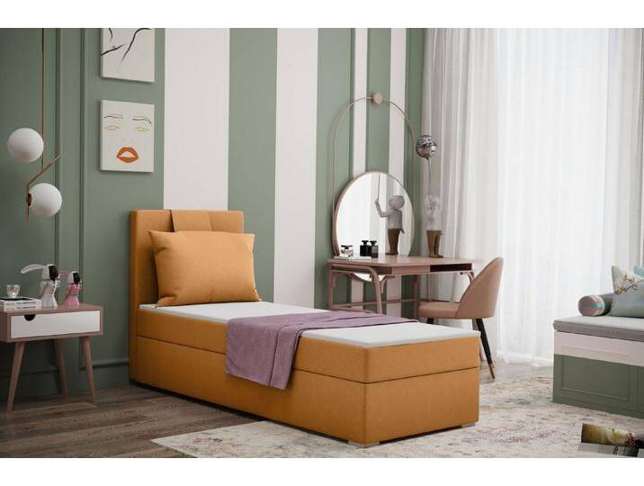 Kaiser Möbel Kinderbett Boxspringbett mit bettkasten matratze topper AMANDA viele farben (Komplettset: Bett + Matratze + Topper + Kissen), Gepolsterte Bettkästen mit Rundungen,Inklusive Kissen, gelb von OTTO