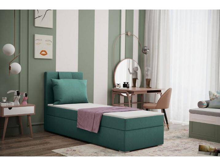 Kaiser Möbel Kinderbett Boxspringbett mit bettkasten matratze topper AMANDA viele farben (Komplettset: Bett + Matratze + Topper + Kissen), Gepolsterte Bettkästen mit Rundungen,Inklusive Kissen, grün von OTTO