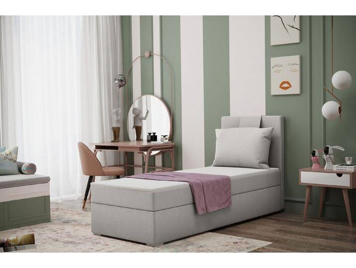 Kaiser Möbel Kinderbett Boxspringbett mit bettkasten matratze topper AMANDA viele farben (Komplettset: Bett + Matratze + Topper + Kissen), Gepolsterte Bettkästen mit Rundungen,Inklusive Kissen, grau von OTTO