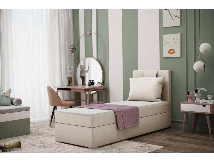 Kaiser Möbel Kinderbett Boxspringbett mit bettkasten matratze topper AMANDA viele farben (Komplettset: Bett + Matratze + Topper + Kissen), Gepolsterte Bettkästen mit Rundungen,Inklusive Kissen, beige von OTTO