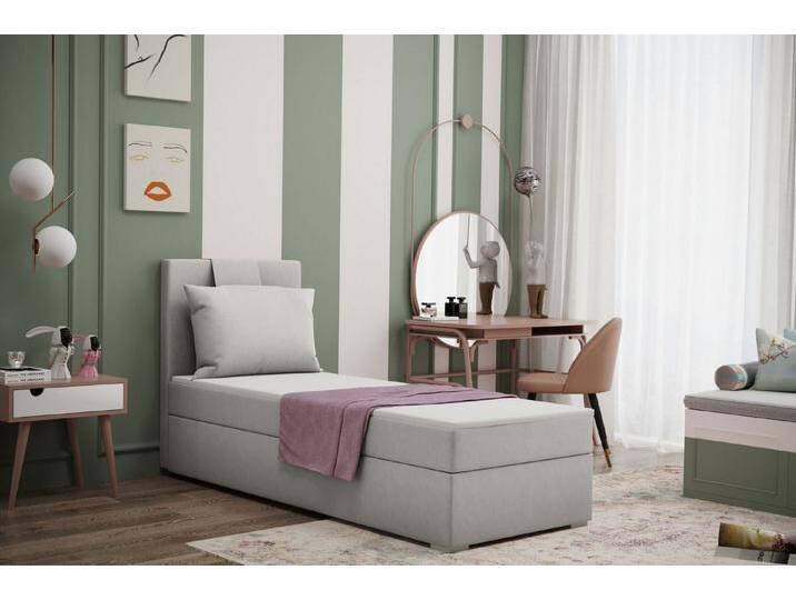 Kaiser Möbel Kinderbett Boxspringbett mit bettkasten matratze topper AMANDA viele farben (Komplettset: Bett + Matratze + Topper + Kissen), Gepolsterte Bettkästen mit Rundungen,Inklusive Kissen, grau von OTTO