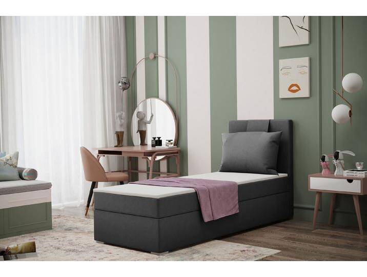 Kaiser Möbel Kinderbett Boxspringbett mit bettkasten matratze topper AMANDA viele farben (Komplettset: Bett + Matratze + Topper + Kissen), Gepolsterte Bettkästen mit Rundungen,Inklusive Kissen, grau von OTTO