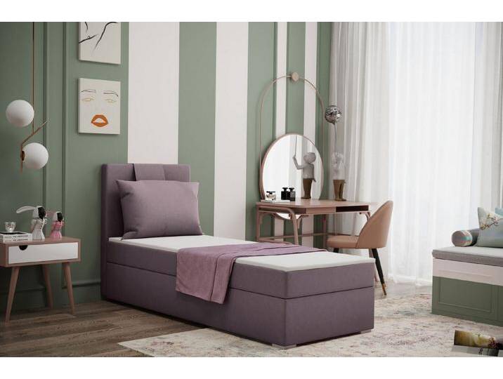 Kaiser Möbel Kinderbett Boxspringbett mit bettkasten matratze topper AMANDA viele farben (Komplettset: Bett + Matratze + Topper + Kissen), Gepolsterte Bettkästen mit Rundungen,Inklusive Kissen, lila von OTTO