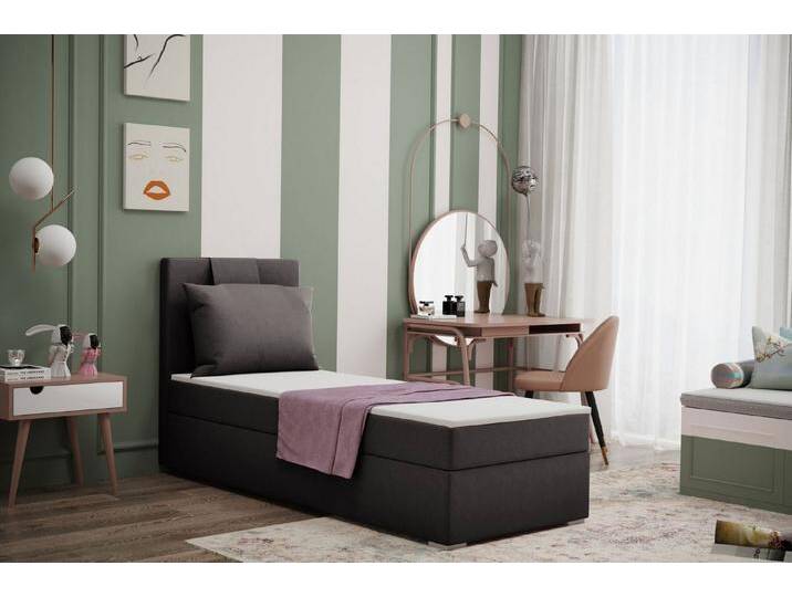 Kaiser Möbel Kinderbett Boxspringbett mit bettkasten matratze topper AMANDA viele farben (Komplettset: Bett + Matratze + Topper + Kissen), Gepolsterte Bettkästen mit Rundungen,Inklusive Kissen, grau von OTTO