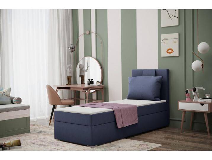 Kaiser Möbel Kinderbett Boxspringbett mit bettkasten matratze topper AMANDA viele farben (Komplettset: Bett + Matratze + Topper + Kissen), Gepolsterte Bettkästen mit Rundungen,Inklusive Kissen, blau von OTTO