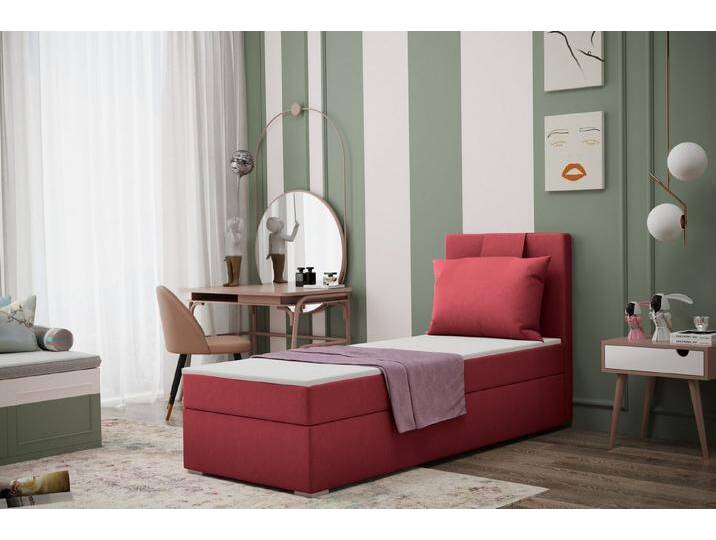 Kaiser Möbel Kinderbett Boxspringbett mit bettkasten matratze topper AMANDA viele farben (Komplettset: Bett + Matratze + Topper + Kissen), Gepolsterte Bettkästen mit Rundungen,Inklusive Kissen, rot von OTTO