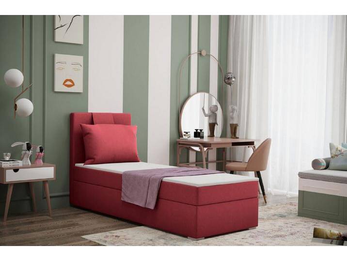 Kaiser Möbel Kinderbett Boxspringbett mit bettkasten matratze topper AMANDA viele farben (Komplettset: Bett + Matratze + Topper + Kissen), Gepolsterte Bettkästen mit Rundungen,Inklusive Kissen, rot von OTTO