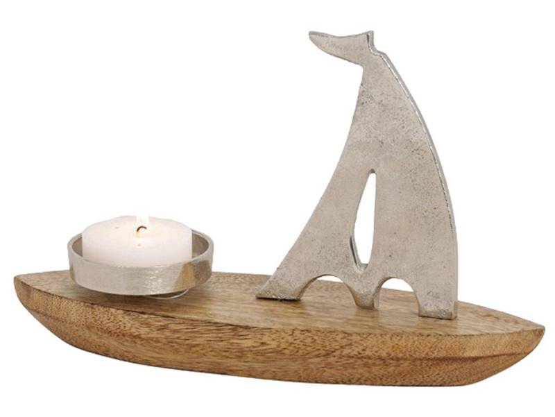 Kerzenhalter Belladecora 3X Kerzenhalter Segelboot aus Metall, Mangoholz Silber von OTTO