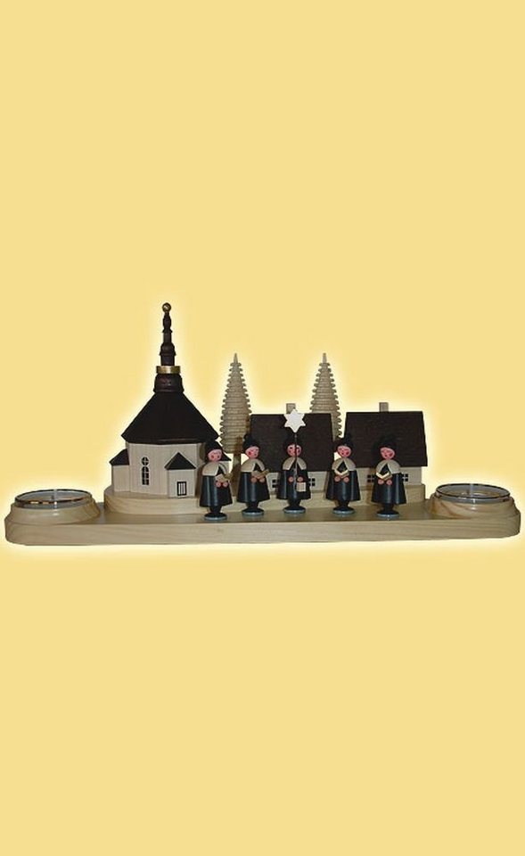 Kerzenhalter Teelichthalter Kurrende mit Kirche Höhe= 14cm NEU, auf Sockel, mit Ringelbäumchen von OTTO