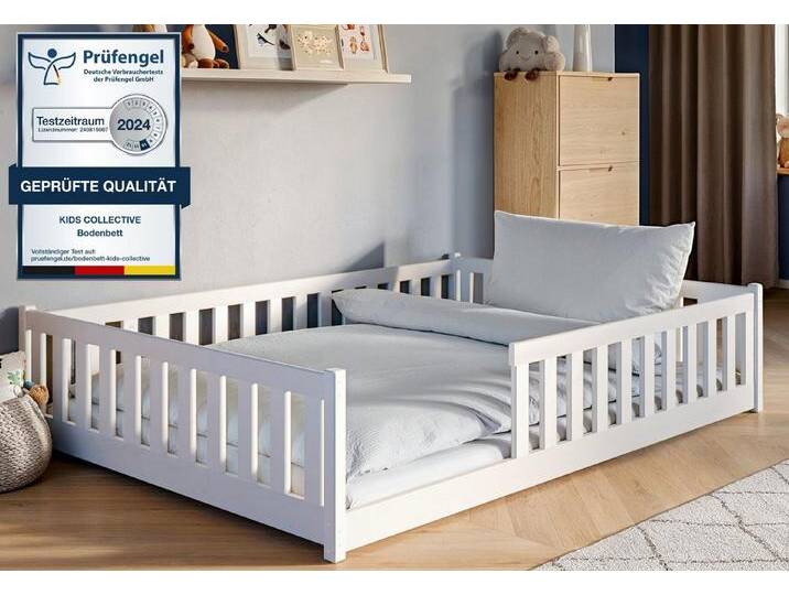 Kids Collective Kinderbett Bodenbett Bett mit Rausfallschutz & Lattenrost Montessori Bett Kinder (Jungen, Mädchen, Kinder, weitere Größen 80x160, 90x200, 140x200 cm), Gitterbett Jugendbett weiß mit Matratze Junge Mädchen 140x200cm, weiß von OTTO