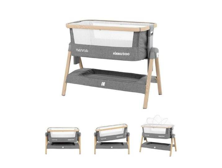 Kikkaboo Komplettbett Beistellbett Nanna Matratze, höhenverstellbar Moskitonetz Räder Korb, grau, dunkelgrau von OTTO