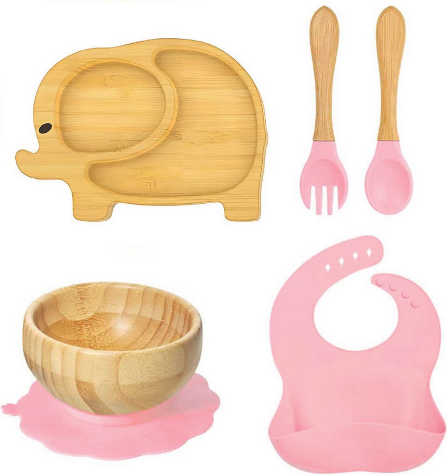 Kindergeschirr-Set Elefant Baby-Geschirrset 5 teilige aus Bambus Pink von OTTO