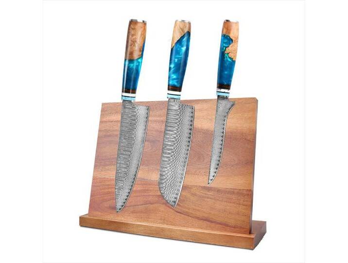 KingLux Messer-Set 3tlg.Damastmesser mit Magnet-Messerblock Doppelseitiger (3-tlg), blau von OTTO