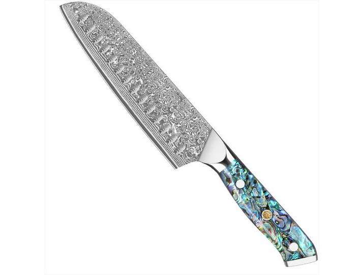 KingLux Santokumesser 18cm Damast Küchenmesser Damaststahl Abalone-Muschel Griff, blau von OTTO