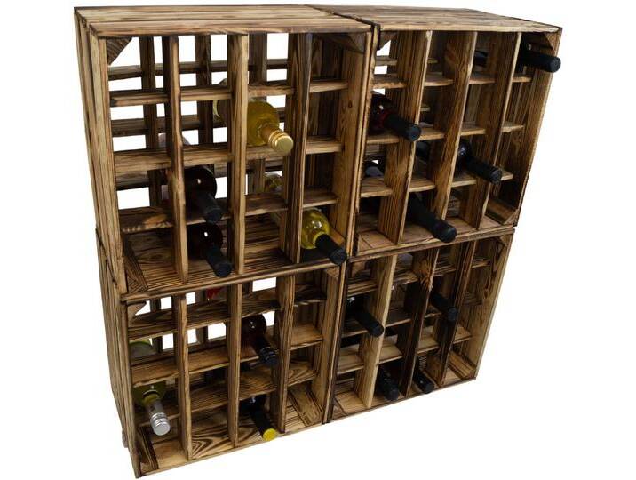 Kistenkolli Altes Land Allzweckkiste 4er Set Weinregal 16er geflammt Abstellregal Weingestell Fächer Flasch (Spar-Set), braun von OTTO