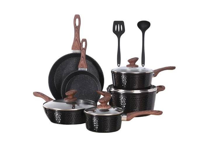 Kitchen Academy Topf-Set, Aluminium, Granit (20,3 cm/27,9 cm Bratpfanne, 1,5qt/3qt Stieltopf mit Deckel, 3qt/5qt Kasserolle mit Deckel, 2 Silikonspatel) von OTTO
